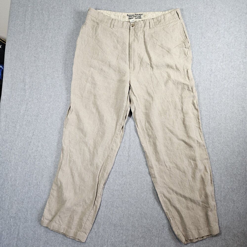 Banana Republic 100% Linen Men  Beige Linen Trousers  Pants Vintage 38L 36x30